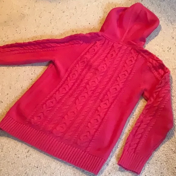 L.L. Bean Vibrant Pink Hooded Zip Cardigan - Picture 4 of 5